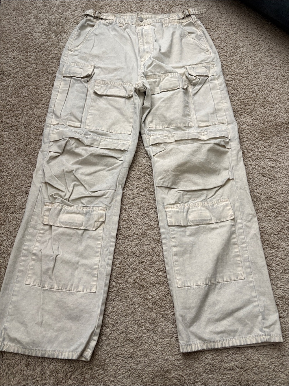 MNML Cream Utility Cargo Pants with Multi-Pocket Design
